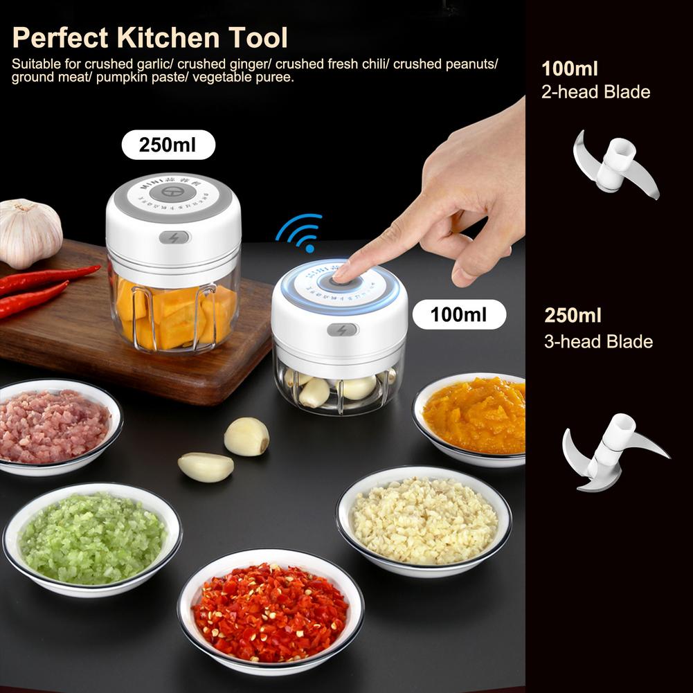 250/100ML Electric Mini Garlic Chopper USB Charging Masher Press Mincer Vegetable Chili Meat Grinder Food Chopper Kitchen Tools