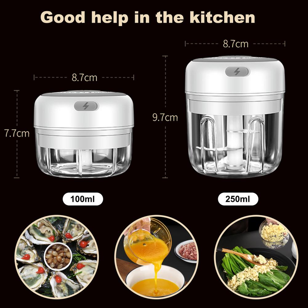 250/100ML Electric Mini Garlic Chopper USB Charging Masher Press Mincer Vegetable Chili Meat Grinder Food Chopper Kitchen Tools