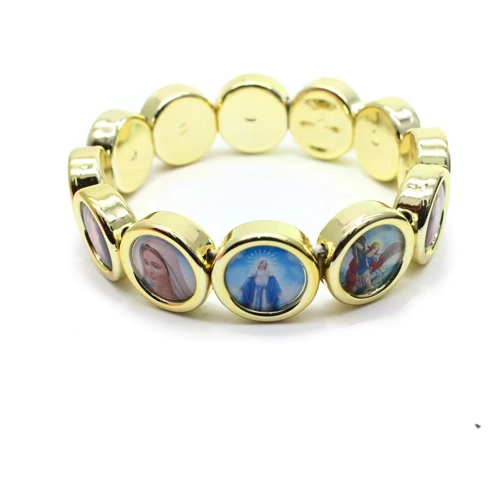 Catholic Christian Charm Bracelet Holy Saints Mary Jesus Random Sticker Elastic Bracelet Religious Ornaments