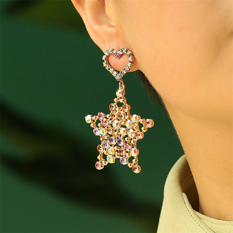 Women's Colorful Rhinestone Butterfly Heart Earrings