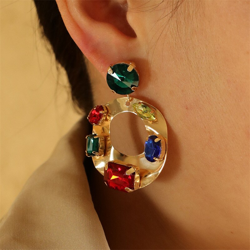 Women's Colorful Rhinestone Butterfly Heart Earrings