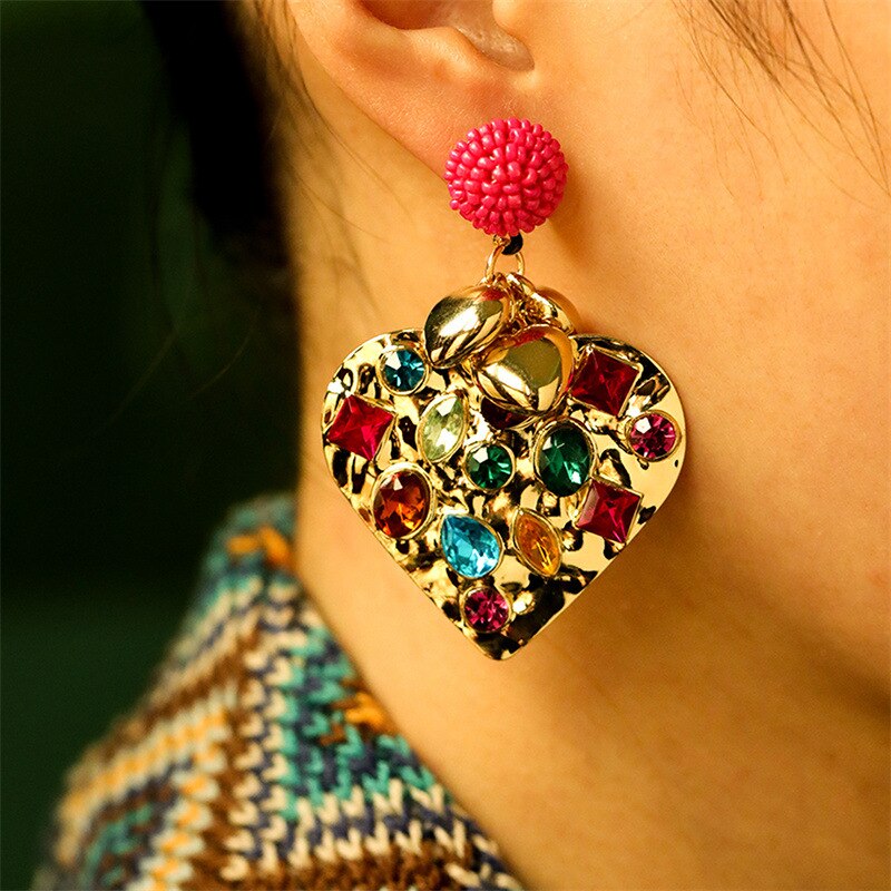 Women's Colorful Rhinestone Butterfly Heart Earrings