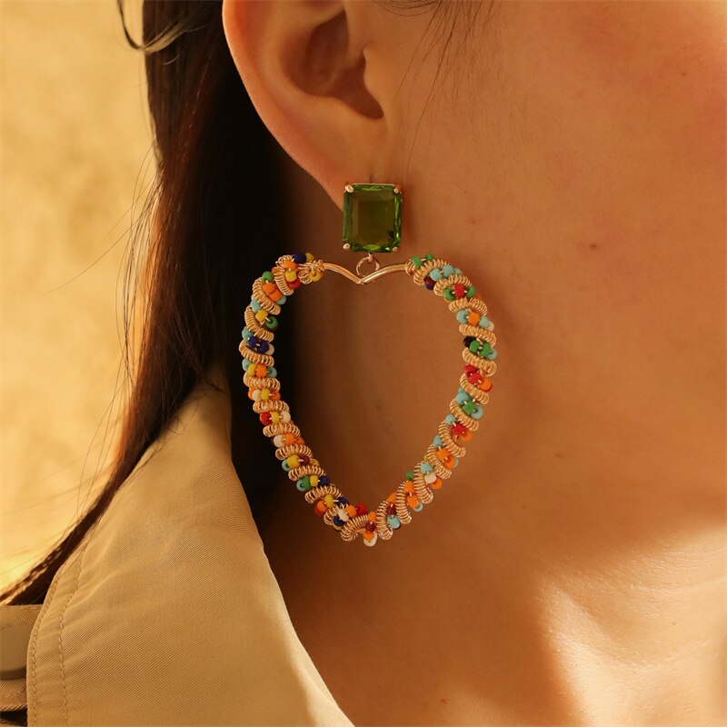 Women's Colorful Rhinestone Butterfly Heart Earrings