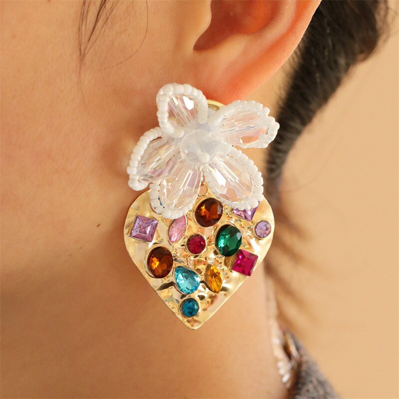 Women's Colorful Rhinestone Butterfly Heart Earrings