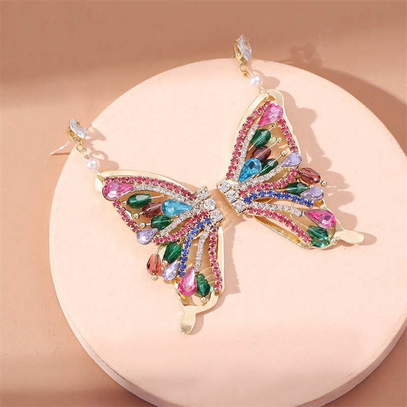 Women's Colorful Rhinestone Butterfly Heart Earrings