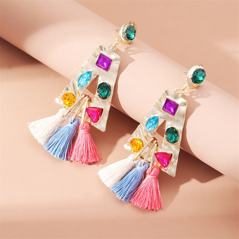 Women's Colorful Rhinestone Butterfly Heart Earrings