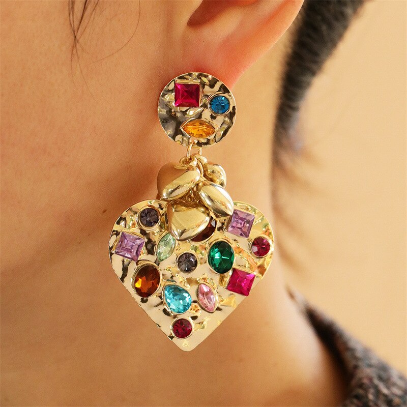 Women's Colorful Rhinestone Butterfly Heart Earrings