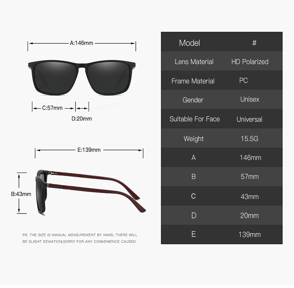 Luxury Square Vintage Polarized Sunglasses For Men Women Fashion Travel Driving Anti-glare Sun Glasses Male TR90 Eyewear UV400