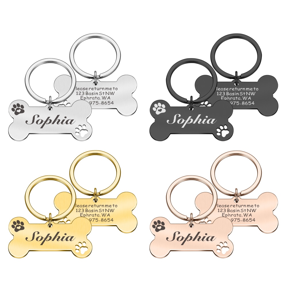 Customizable Dog Collar Address Tags for Dogs Medal with Engraving Name Kitten Puppy Accessories Personalized Cat Necklace Chain