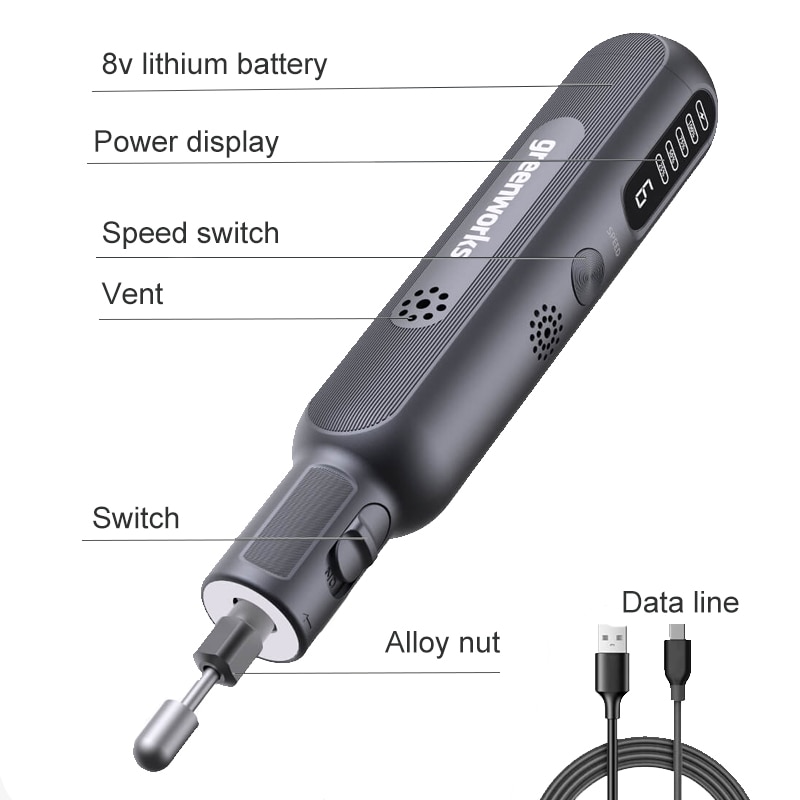 Greenworks 8V mini Grinder 52pcs 80W Engraving Grinding Cordless Variable Speed Power Tools USB Charger