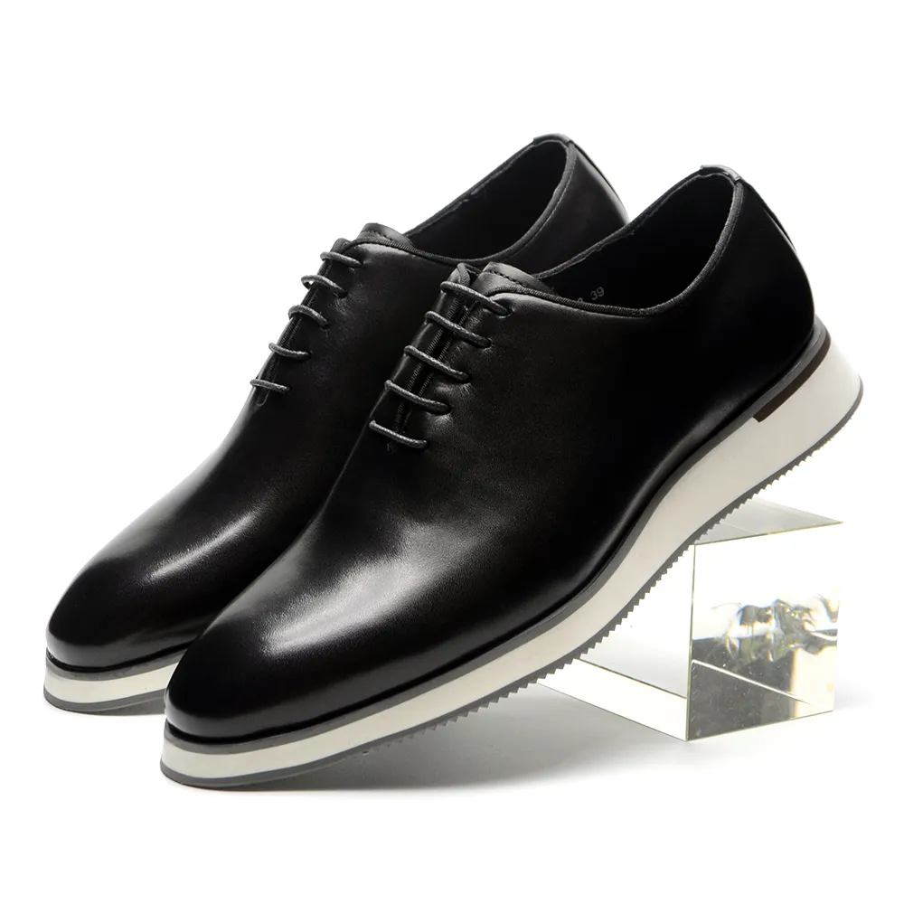 Luxury Handmade Real Leather Casual Oxford Men Dress Shoes Whole-Cut Plain Toe Soft Leather Lace-up Flat Sneakers Black Brown