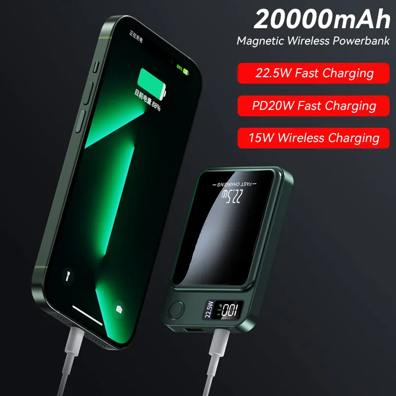 New 20000mAh Magnetic Wireless Charger PowerBank 22.5W Fast Charging For iPhone 14 13 12 Samsung Xiaomi Mini Portable Powerbank