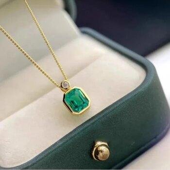 Green Diamond 925 Silver Plated 18k Gold Necklace