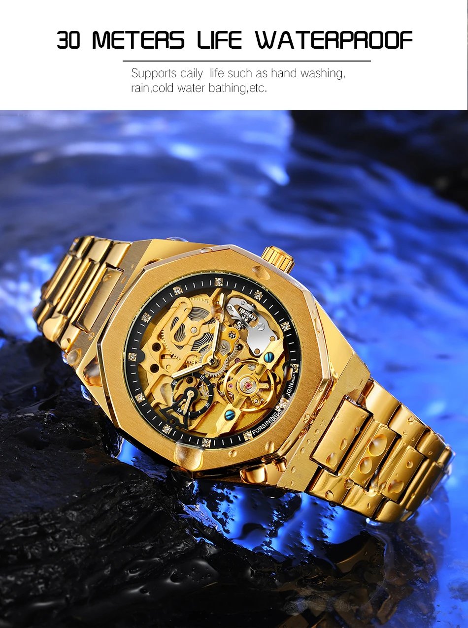 Forsining Fashion Silver Mens Watches Top Brand Luxury Automatic Mechanical Stainless Steel Fashion Business Skeleton Wristwatch