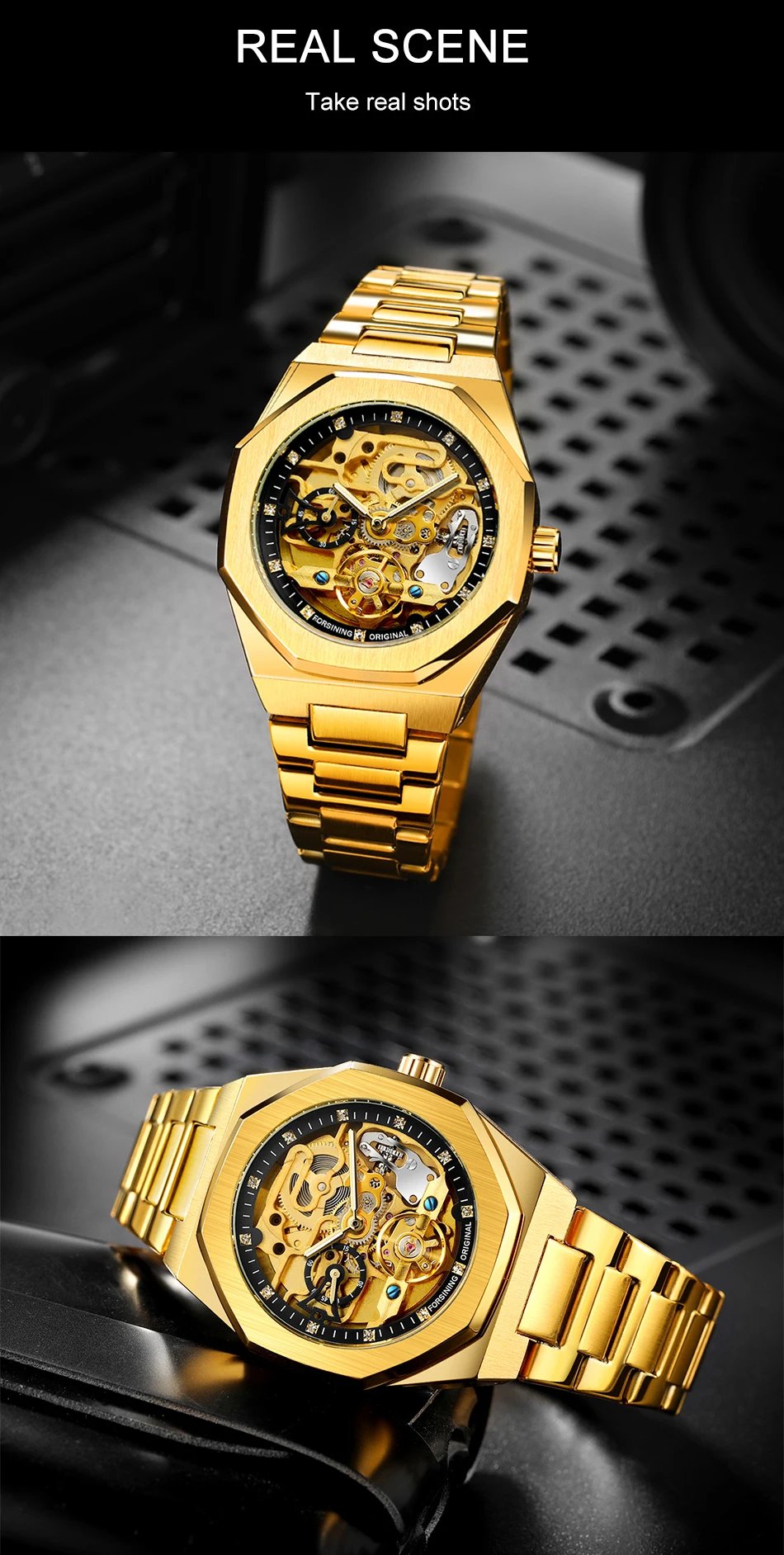 Forsining Fashion Silver Mens Watches Top Brand Luxury Automatic Mechanical Stainless Steel Fashion Business Skeleton Wristwatch