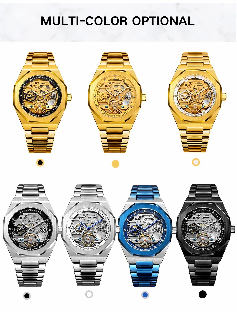 Forsining Fashion Silver Mens Watches Top Brand Luxury Automatic Mechanical Stainless Steel Fashion Business Skeleton Wristwatch