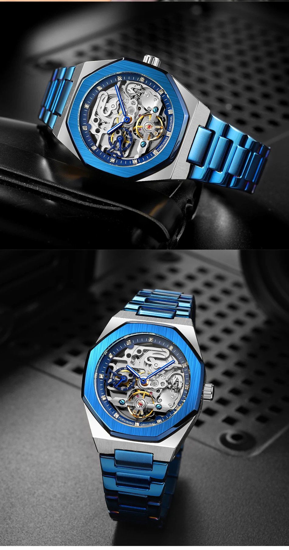 Forsining Fashion Silver Mens Watches Top Brand Luxury Automatic Mechanical Stainless Steel Fashion Business Skeleton Wristwatch