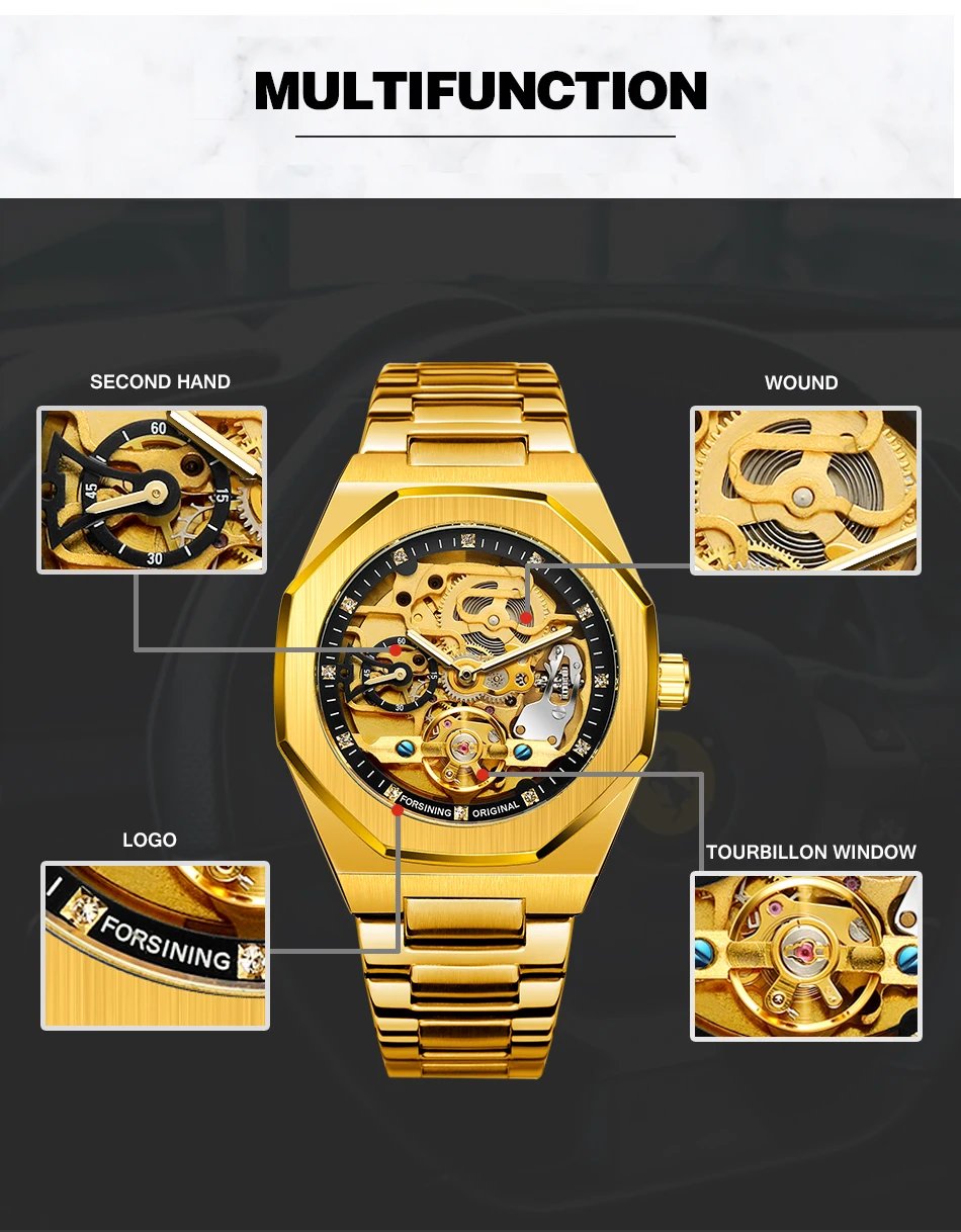 Forsining Fashion Silver Mens Watches Top Brand Luxury Automatic Mechanical Stainless Steel Fashion Business Skeleton Wristwatch