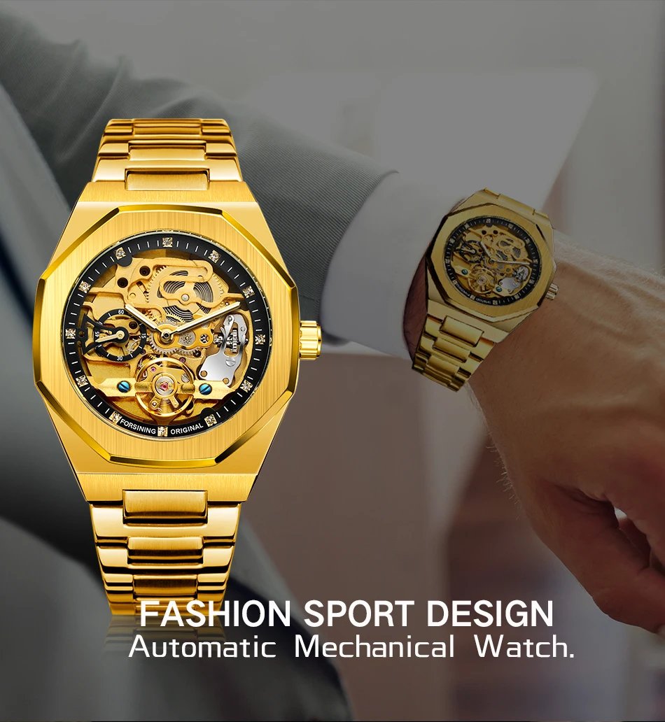 Forsining Fashion Silver Mens Watches Top Brand Luxury Automatic Mechanical Stainless Steel Fashion Business Skeleton Wristwatch