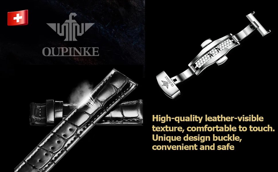 OUPINKE Men's Watches Luxury Automatic Mechanical Wirstwatch Moon Phase Sapphire Multifunctional Watch for Man Leather Bracelet