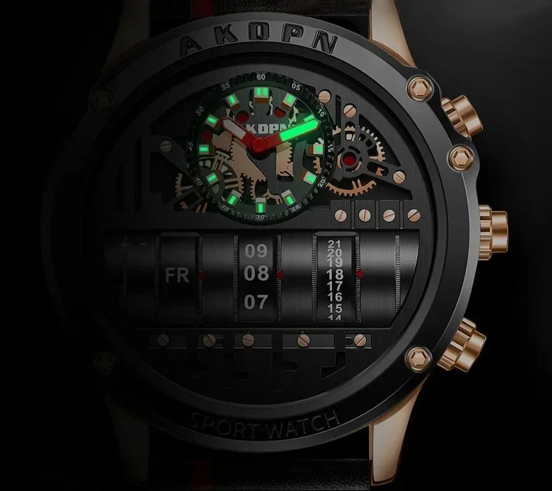 Business Casual watch for men Creative Men WristWatch Unique Rotate Date Leather Strap Quartz Watch Male Military Sport Clock