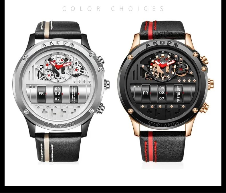 Business Casual watch for men Creative Men WristWatch Unique Rotate Date Leather Strap Quartz Watch Male Military Sport Clock