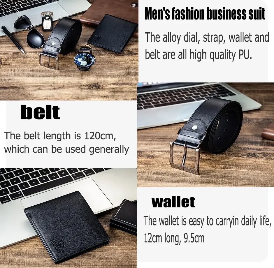 2024 New Gift Business Luxury Company Mens Set 6 in 1 Watch Glasses Pen Keychain Belt Purse Welcome Holiday Birthday