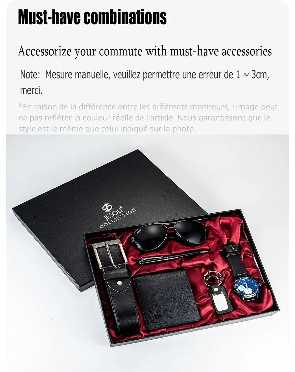 2024 New Gift Business Luxury Company Mens Set 6 in 1 Watch Glasses Pen Keychain Belt Purse Welcome Holiday Birthday