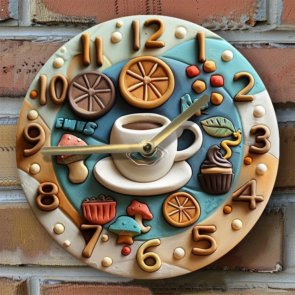 2D Effects Silent Wall Clock , Coffee Theme Decoration ,DIY Assembly Kit - Winter Bedroom Decor - Fathers Day Gifts