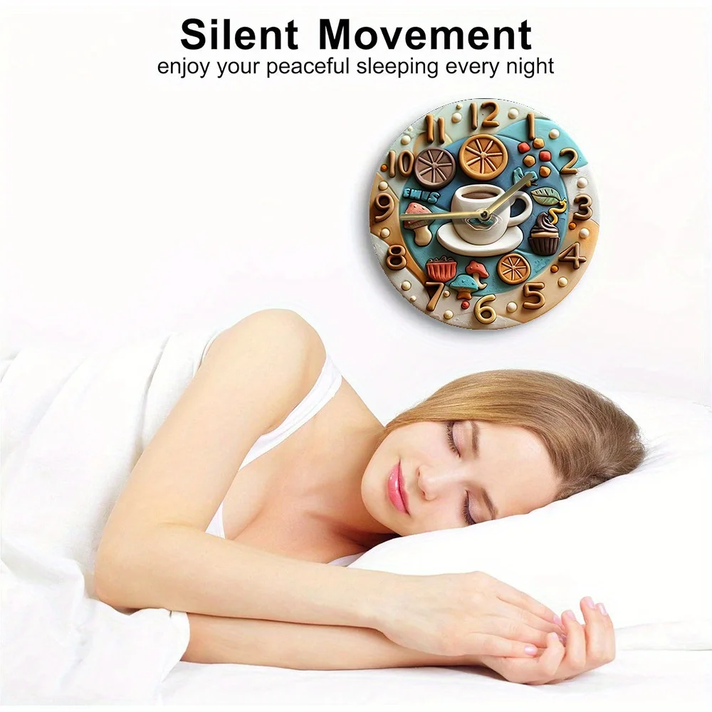 2D Effects Silent Wall Clock , Coffee Theme Decoration ,DIY Assembly Kit - Winter Bedroom Decor - Fathers Day Gifts