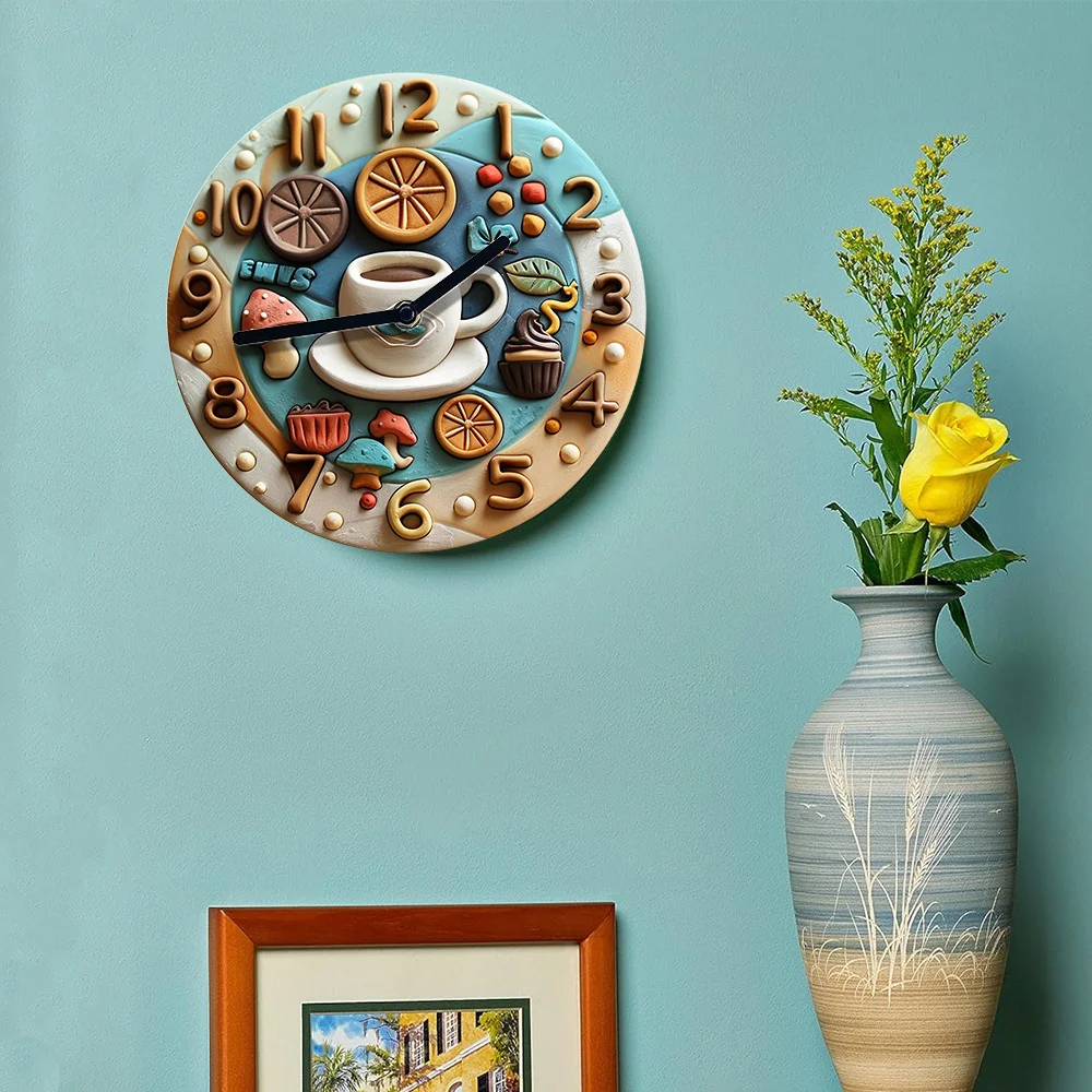 2D Effects Silent Wall Clock , Coffee Theme Decoration ,DIY Assembly Kit - Winter Bedroom Decor - Fathers Day Gifts