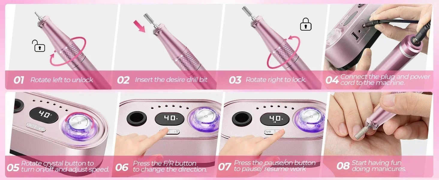 Electric Nail Drill Professional 40000RPM Electric Nail File Kit Nail Drill Machine with LCD Display for Acrylic Gel