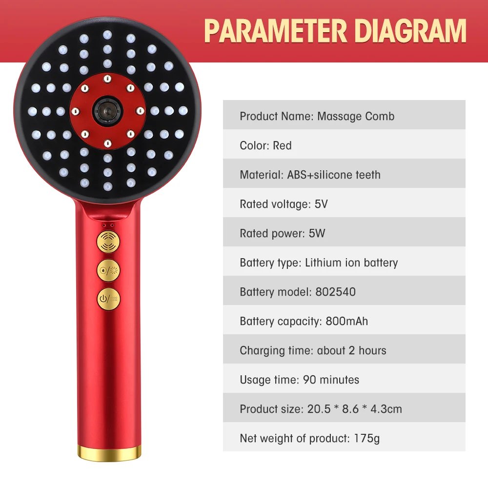 3 Modes Electric Massage Comb Portable Red Light Laser Comb for Hair