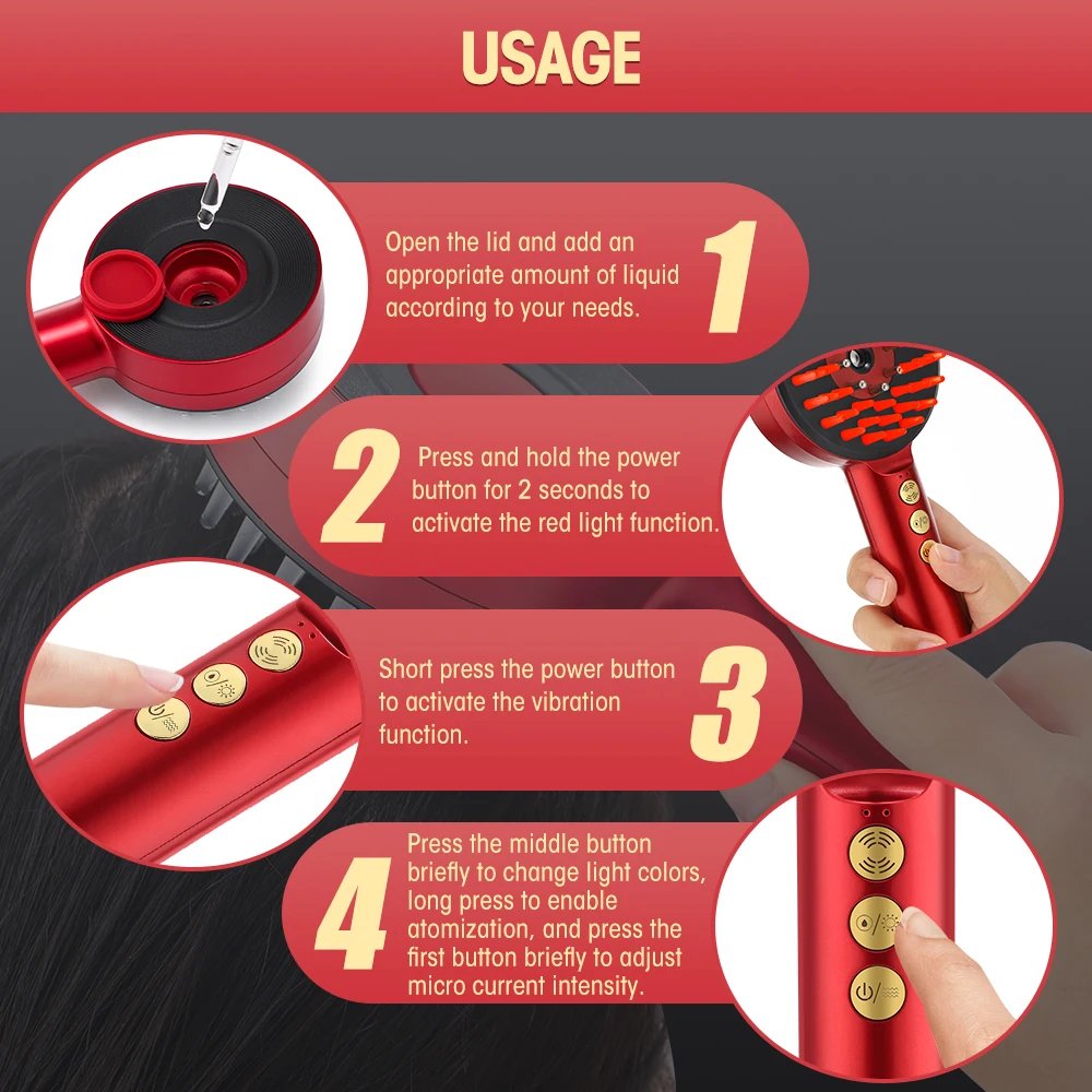 3 Modes Electric Massage Comb Portable Red Light Laser Comb for Hair