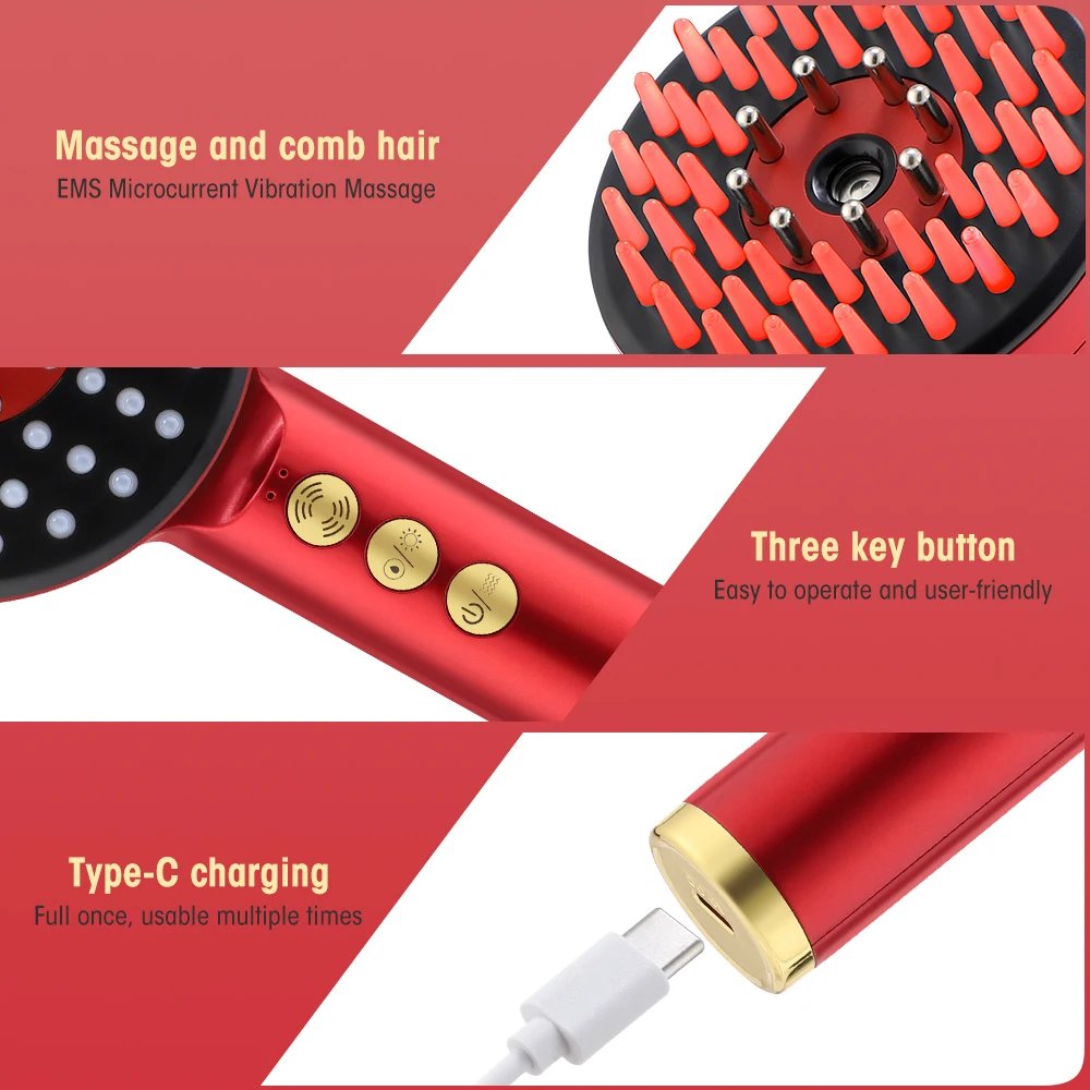 3 Modes Electric Massage Comb Portable Red Light Laser Comb for Hair