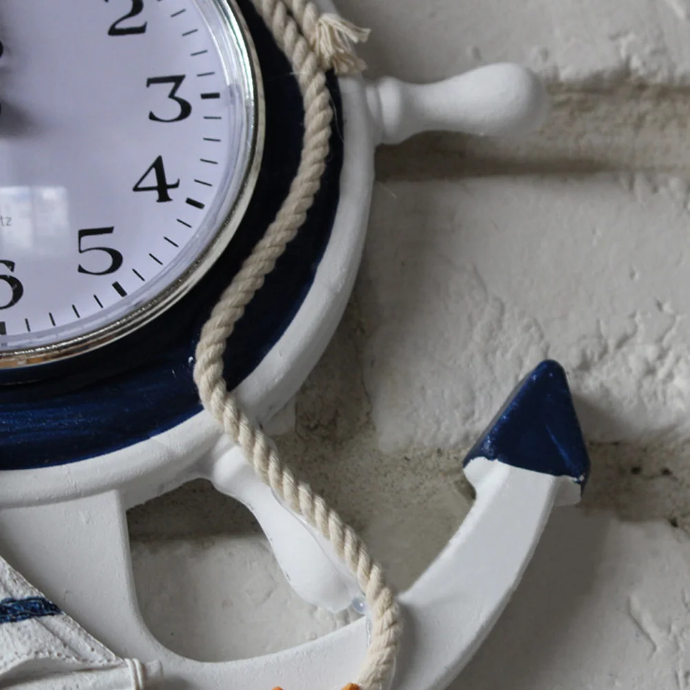 Clock Wall Nautical Anchor Decor Wheel Clocks Mediterranean Beach Style Ship Steering Hanging Silent Boat Ticking Towel
