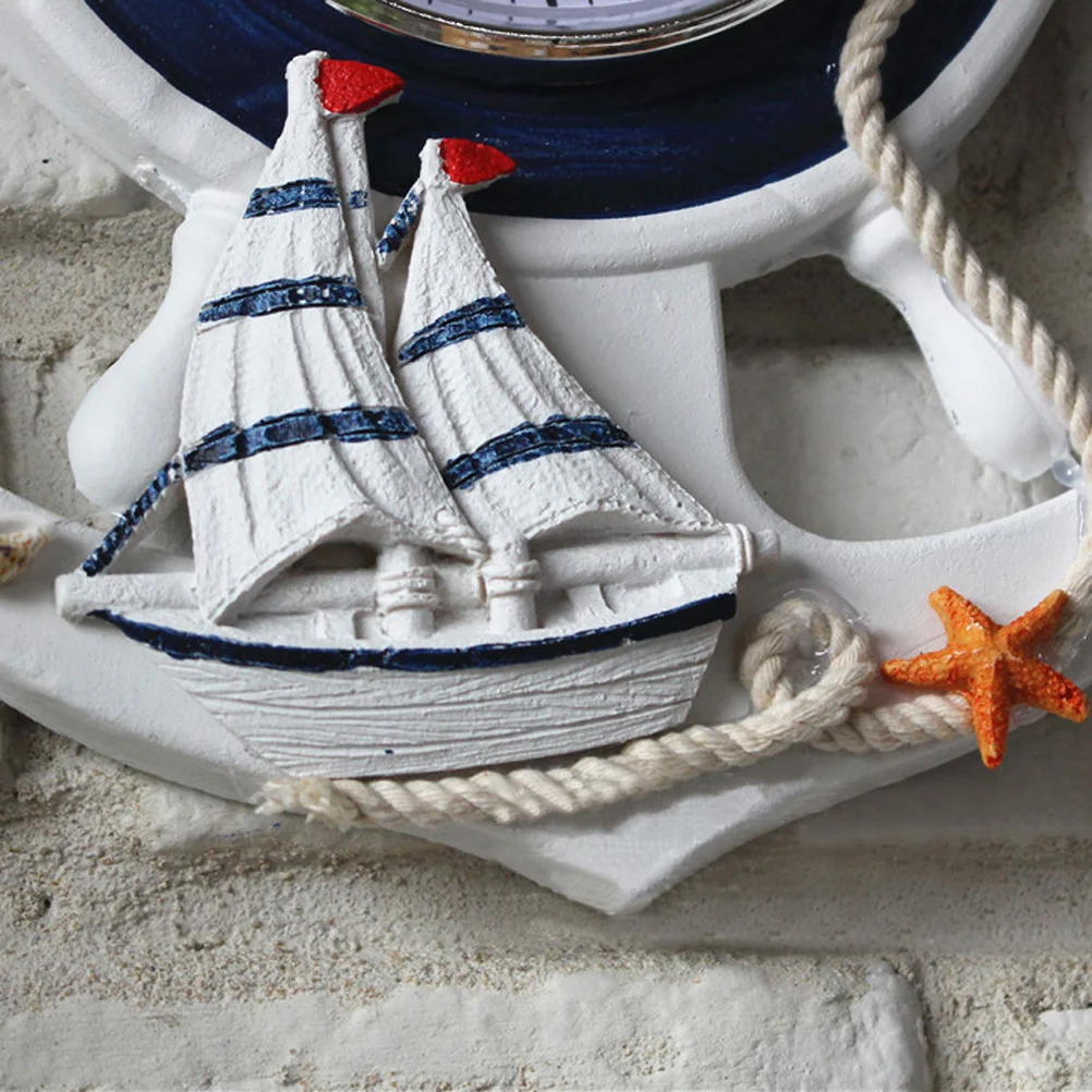 Clock Wall Nautical Anchor Decor Wheel Clocks Mediterranean Beach Style Ship Steering Hanging Silent Boat Ticking Towel