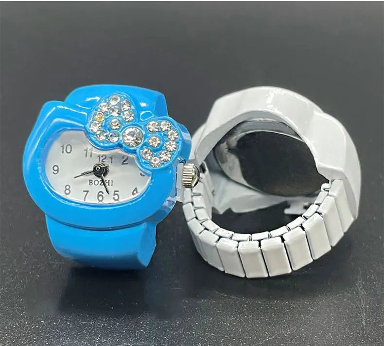 Fashion Finger Watch Ring Super Cute Cartoon Mini Watches Elastic Strap Anime Ring Jewelry Clock Quartz Watch for Girls