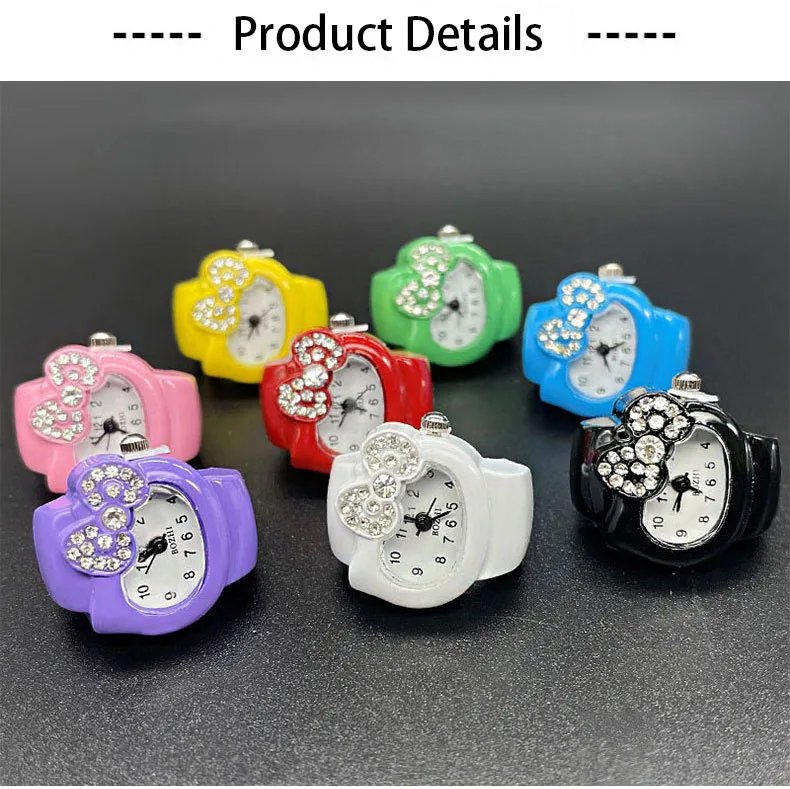 Fashion Finger Watch Ring Super Cute Cartoon Mini Watches Elastic Strap Anime Ring Jewelry Clock Quartz Watch for Girls