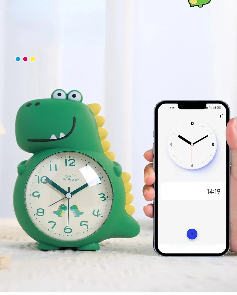 Dinosaur-Themed Alarm Clock for Kids - Wake-Up Light, Cute Cartoon Design, Perfect for Boys, Girls & School Students!