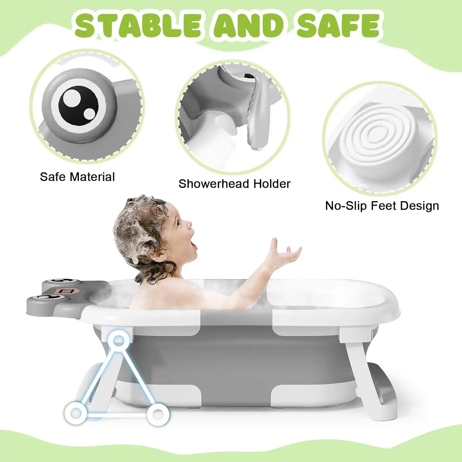 Baby Bath Tub with Bath Cushion Foldable Bathtub with Thermometer Shower Cap Shower Brush for Newborn and Toddler 0-36 Months Baby Bath Tub with Bath Cushion Foldable Bathtub with Thermometer Shower Cap Shower Brush for Newborn and Toddler 0-36 Months