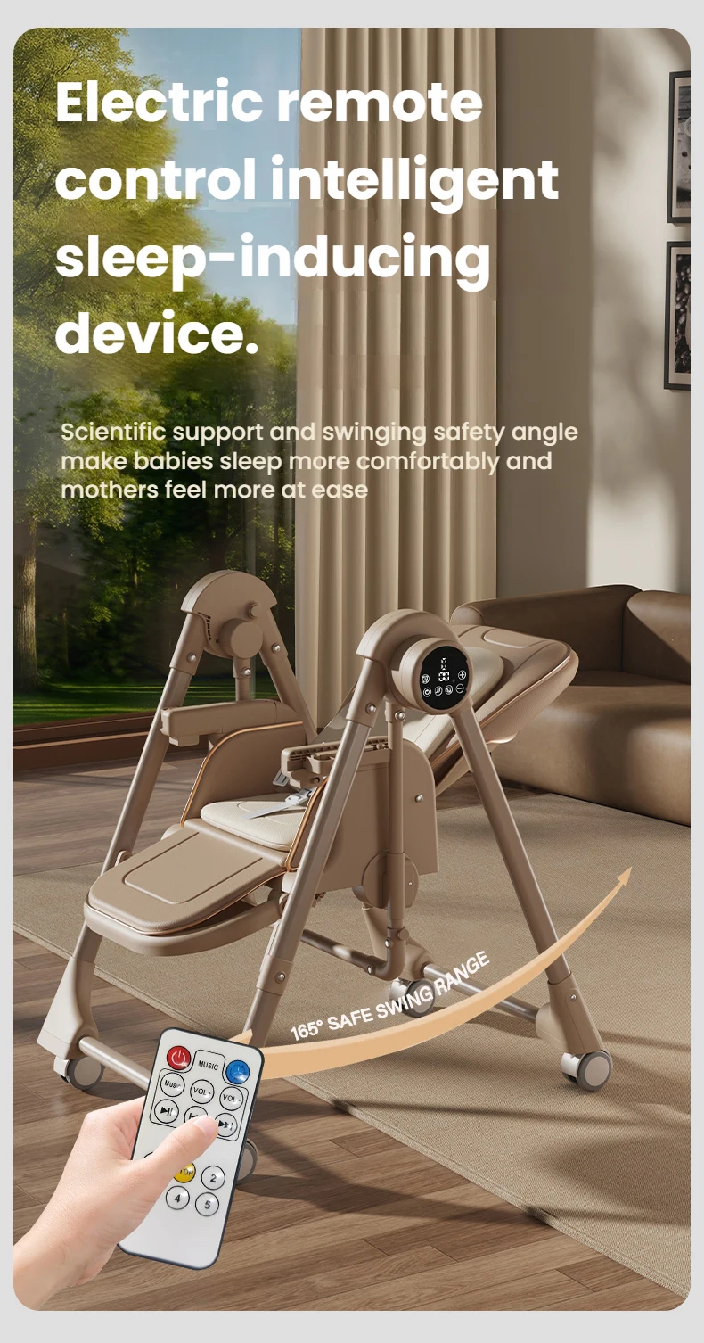 Infant High Chair with Electric Swing Mode, Multi-Level Adjustable Recline for Sleeping/Eating, Removable Cushion, Anti-Standing