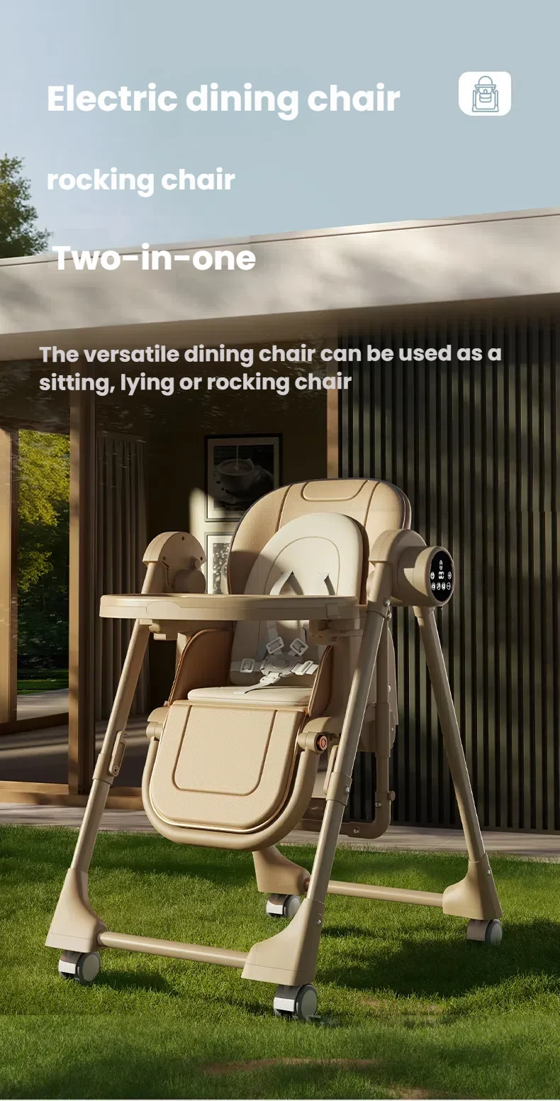 Infant High Chair with Electric Swing Mode, Multi-Level Adjustable Recline for Sleeping/Eating, Removable Cushion, Anti-Standing