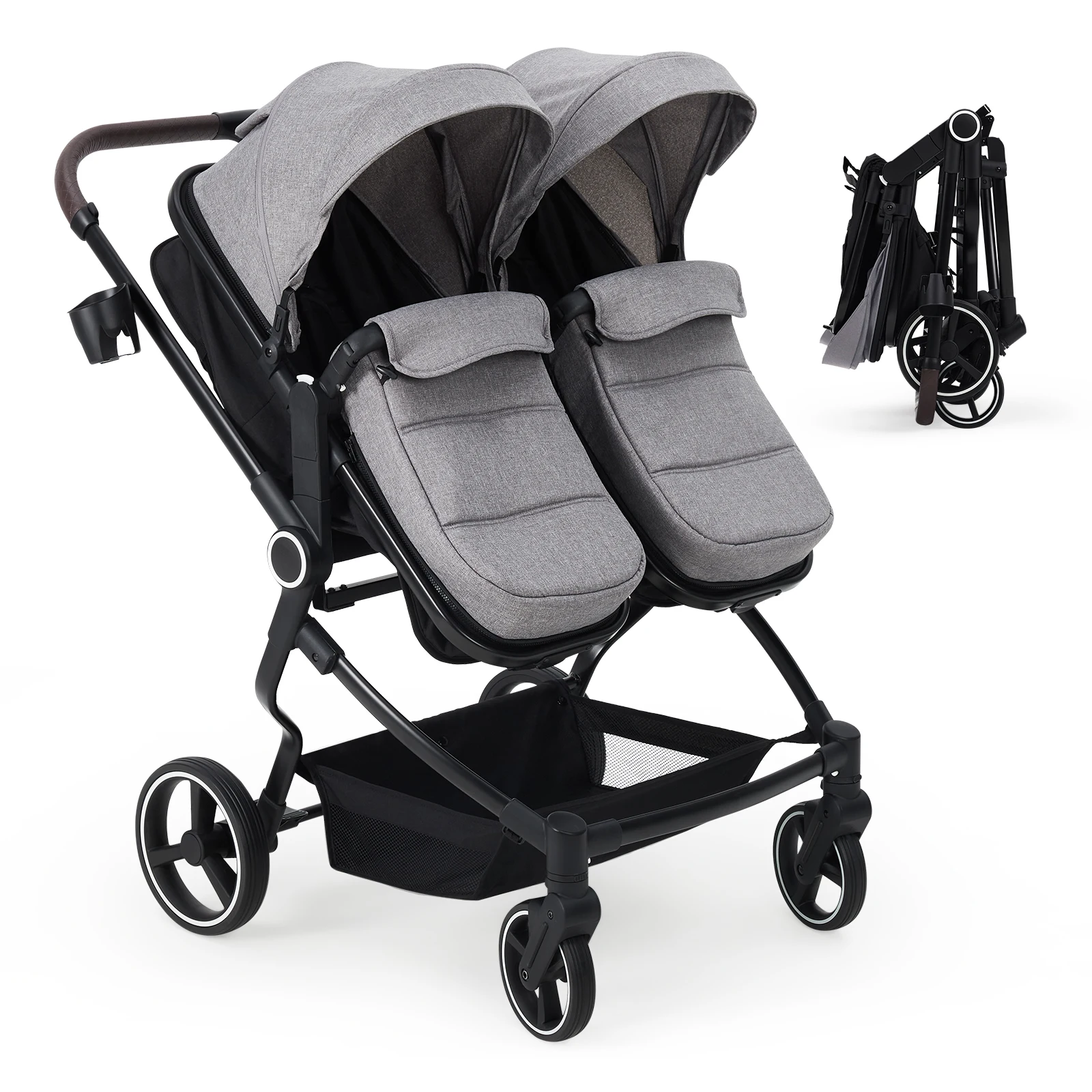 Double Stroller for Newborn and Toddler, Tandem Strollers with Lightweight Compact Fold, Adjustable Cancline for Twins Infant